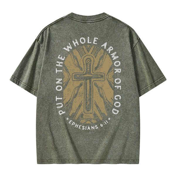 GC-WTSA1398 Put On The Whole Armor Of God Christian Washed T-Shirt