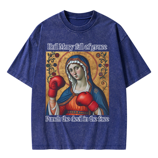 GC-WTSA1441 Hail Mary Full Of Grace Christian Washed T-Shirt