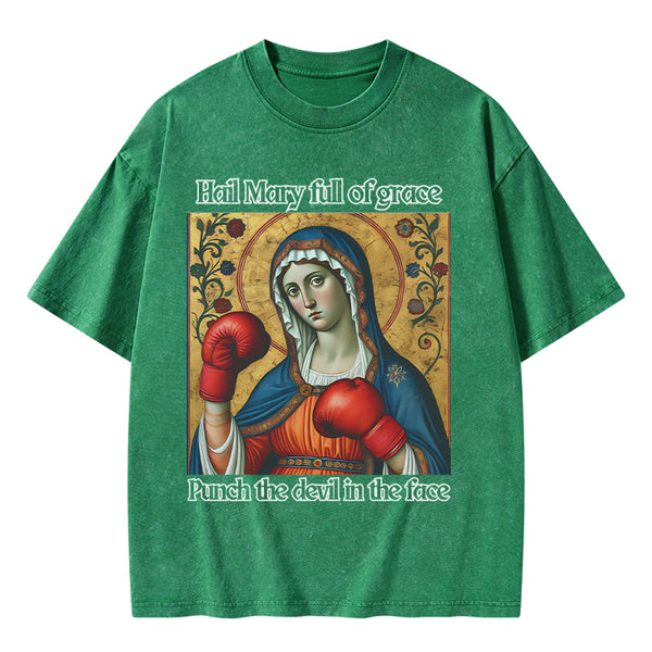 GC-WTSA1441 Hail Mary Full Of Grace Christian Washed T-Shirt