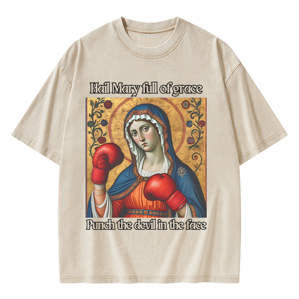 GC-WTSA1441 Hail Mary Full Of Grace Christian Washed T-Shirt