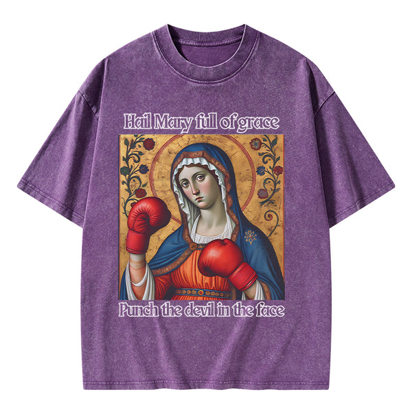 GC-WTSA1441 Hail Mary Full Of Grace Christian Washed T-Shirt