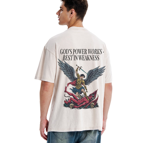 GC-WTSA1452 God's Power Works Beat In Weakness Christian Washed T-Shirt