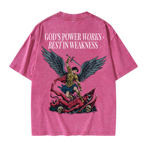 GC-WTSA1452 God's Power Works Beat In Weakness Christian Washed T-Shirt