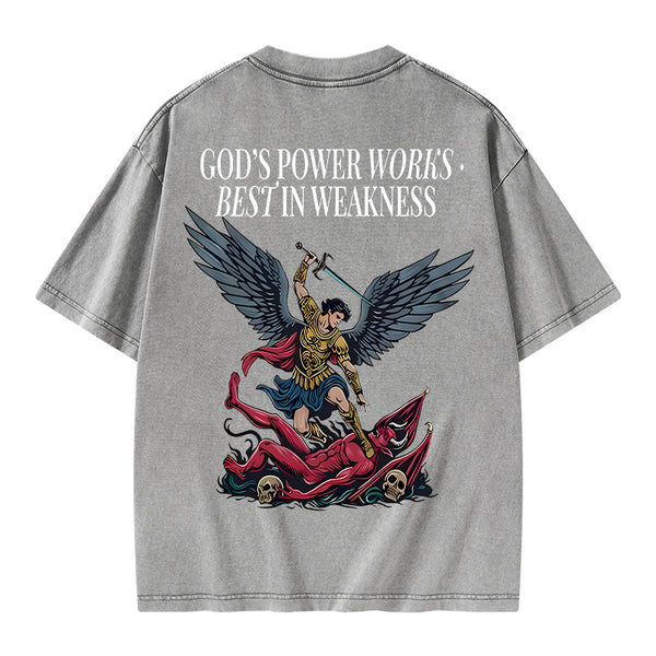 GC-WTSA1452 God's Power Works Beat In Weakness Christian Washed T-Shirt