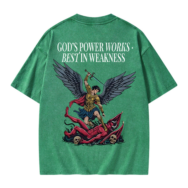 GC-WTSA1452 God's Power Works Beat In Weakness Christian Washed T-Shirt