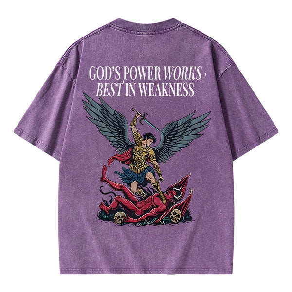 GC-WTSA1452 God's Power Works Beat In Weakness Christian Washed T-Shirt