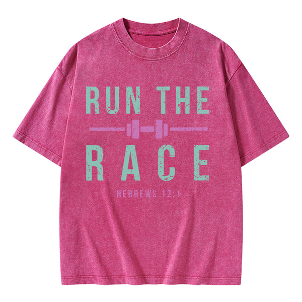 GC-WTSA1478 Run The Race Christian Washed T-Shirt
