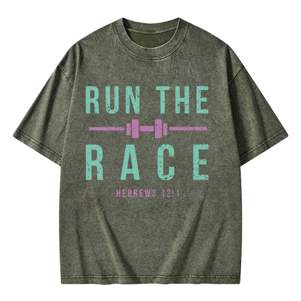 GC-WTSA1478 Run The Race Christian Washed T-Shirt