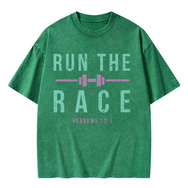 GC-WTSA1478 Run The Race Christian Washed T-Shirt