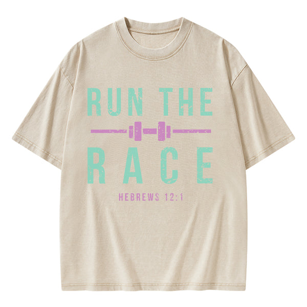 GC-WTSA1478 Run The Race Christian Washed T-Shirt