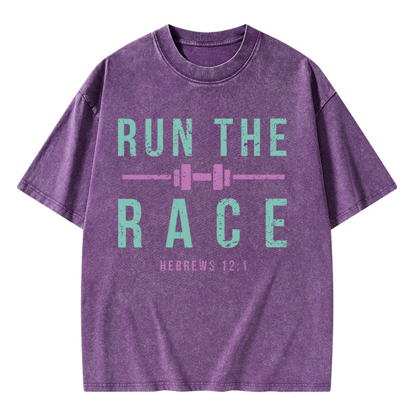 GC-WTSA1478 Run The Race Christian Washed T-Shirt