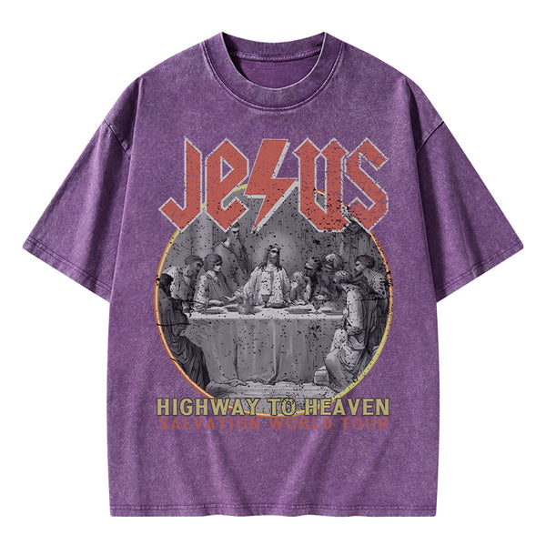 Highway To Heavem Christian Washed T-Shirt