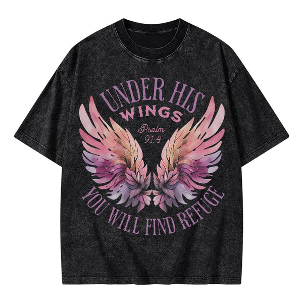 Under His Wings Christian Washed T-Shirt