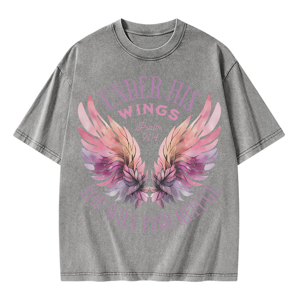 Under His Wings Christian Washed T-Shirt