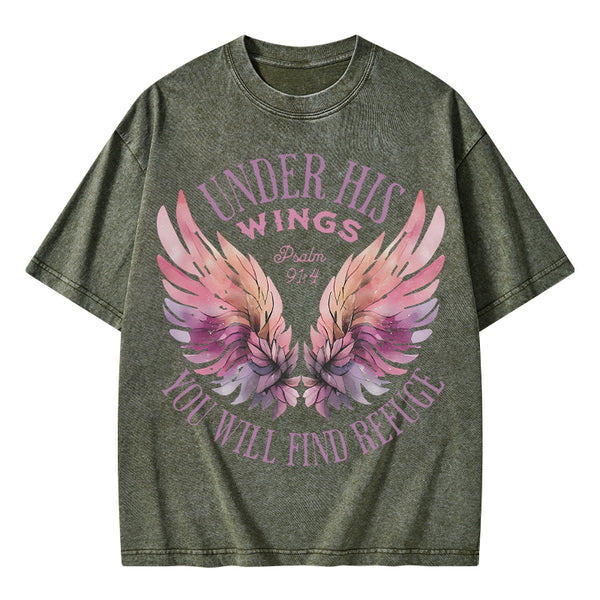 Under His Wings Christian Washed T-Shirt
