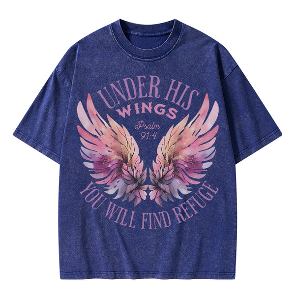Under His Wings Christian Washed T-Shirt