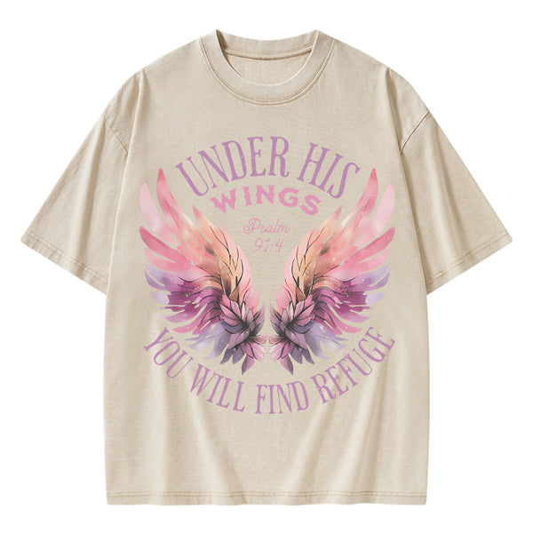 Under His Wings Christian Washed T-Shirt