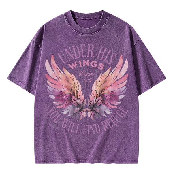 Under His Wings Christian Washed T-Shirt