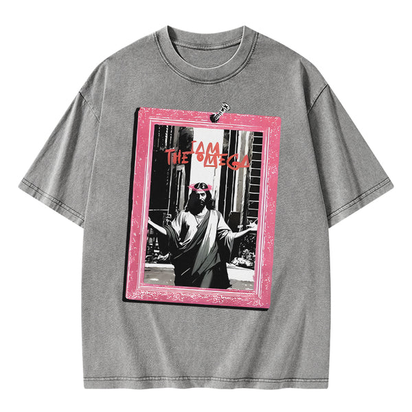 GC-WTSA1551 I Am The Omege Christian Washed T-Shirt