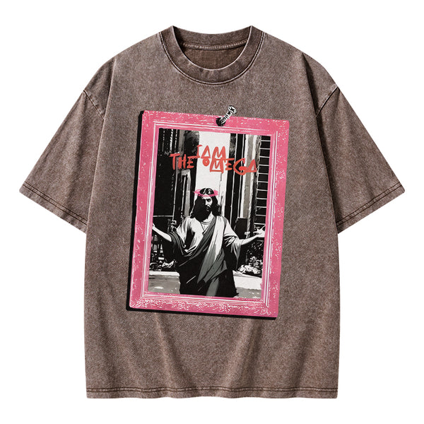 GC-WTSA1551 I Am The Omege Christian Washed T-Shirt