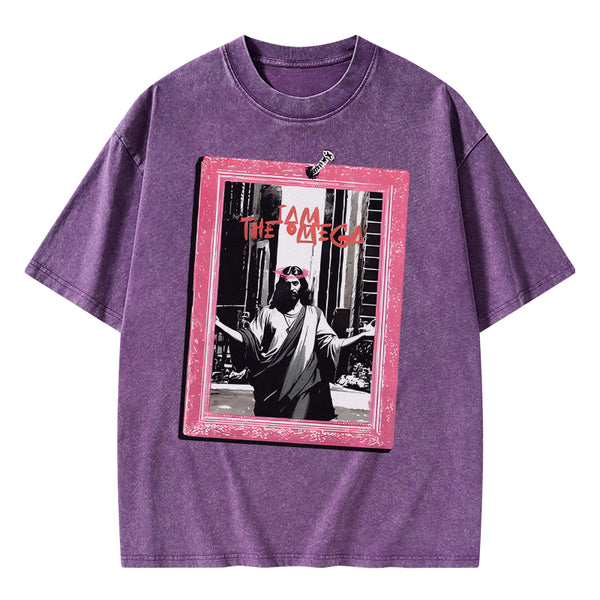 GC-WTSA1551 I Am The Omege Christian Washed T-Shirt