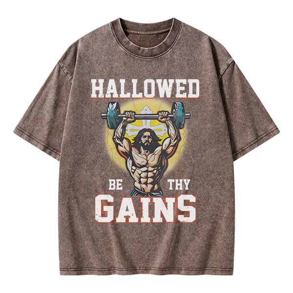 GC-WTSA1585 Hallowed Be The Gains Christian Washed T-Shirt