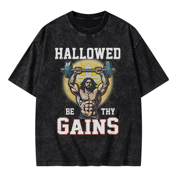 GC-WTSA1585 Hallowed Be The Gains Christian Washed T-Shirt