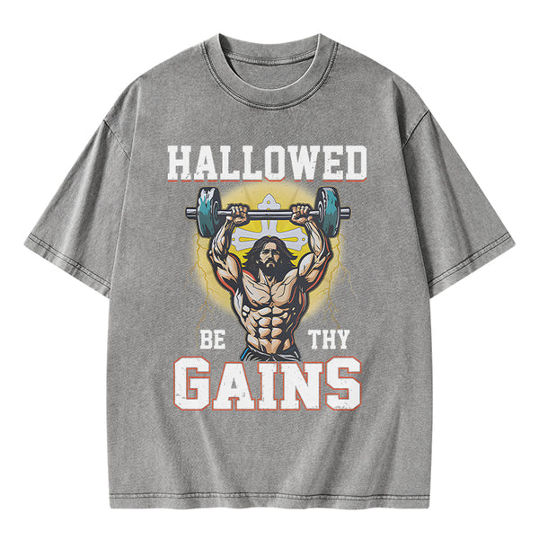 GC-WTSA1585 Hallowed Be The Gains Christian Washed T-Shirt