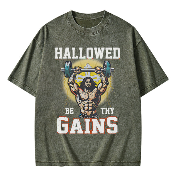 GC-WTSA1585 Hallowed Be The Gains Christian Washed T-Shirt