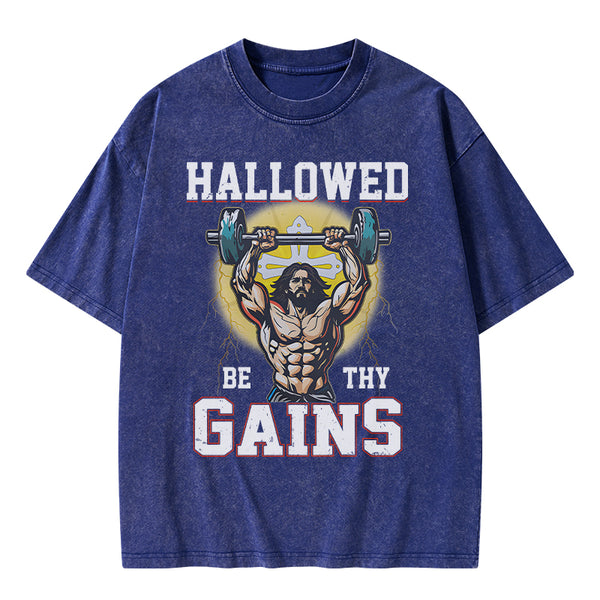 GC-WTSA1585 Hallowed Be The Gains Christian Washed T-Shirt
