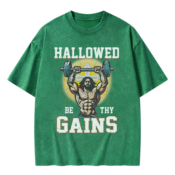 GC-WTSA1585 Hallowed Be The Gains Christian Washed T-Shirt