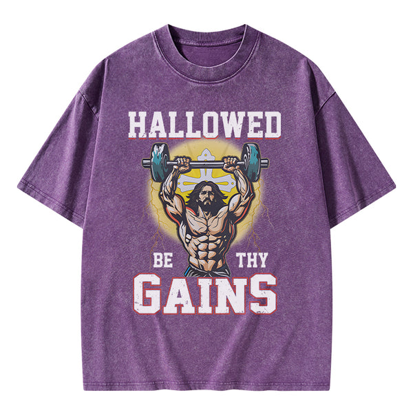 GC-WTSA1585 Hallowed Be The Gains Christian Washed T-Shirt