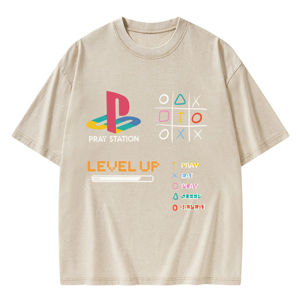 Pray Station Christian Washed T-Shirt
