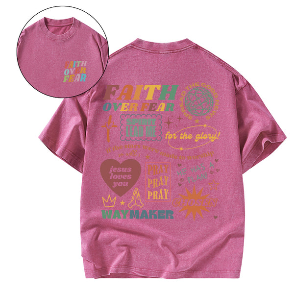 GC-WTSA1669 Faith Over Fear Christian Washed T-Shirt