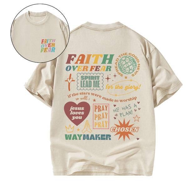 GC-WTSA1669 Faith Over Fear Christian Washed T-Shirt