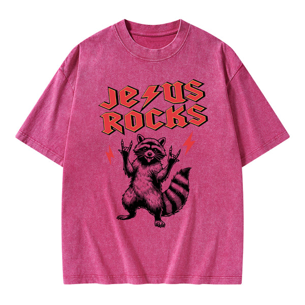 Jesus Rocks Christian Washed T-Shirt