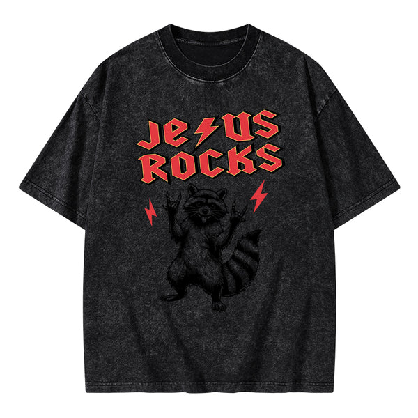 Jesus Rocks Christian Washed T-Shirt