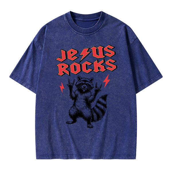 Jesus Rocks Christian Washed T-Shirt