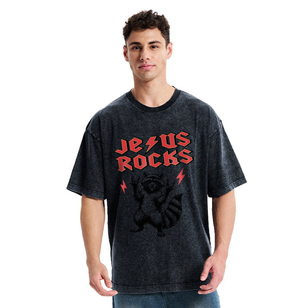 Jesus Rocks Christian Washed T-Shirt