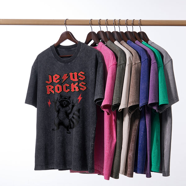 Jesus Rocks Christian Washed T-Shirt