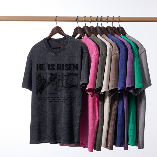 GC-WTSA1722 He Is Risen Christian Washed T-Shirt