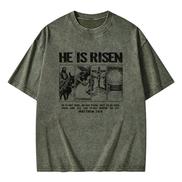 GC-WTSA1722 He Is Risen Christian Washed T-Shirt