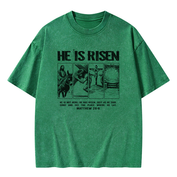 GC-WTSA1722 He Is Risen Christian Washed T-Shirt