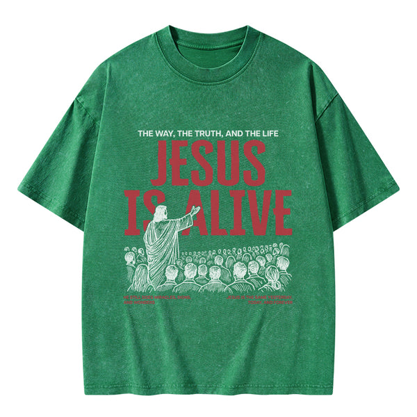 GC-WTSA1723 Jesus Is Alive Christian Washed T-Shirt