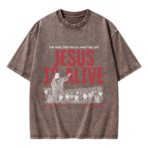 GC-WTSA1723 Jesus Is Alive Christian Washed T-Shirt