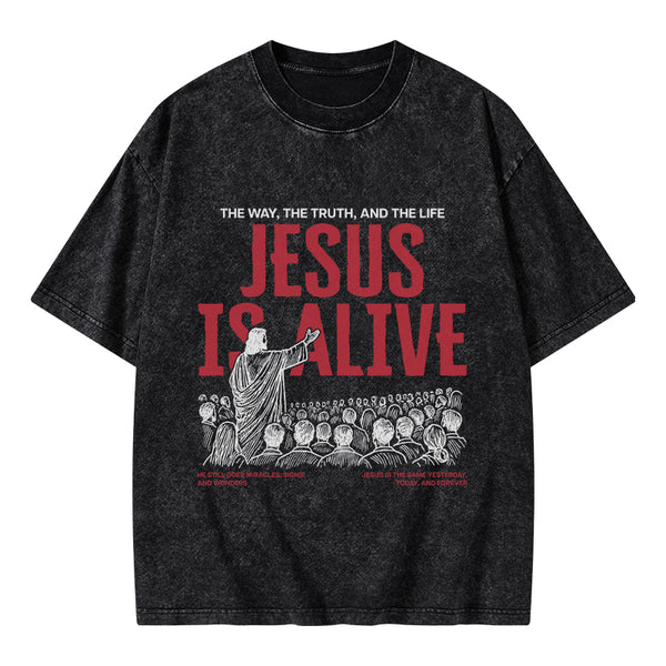GC-WTSA1723 Jesus Is Alive Christian Washed T-Shirt