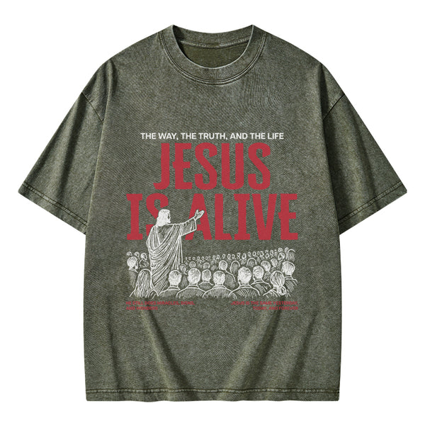 GC-WTSA1723 Jesus Is Alive Christian Washed T-Shirt