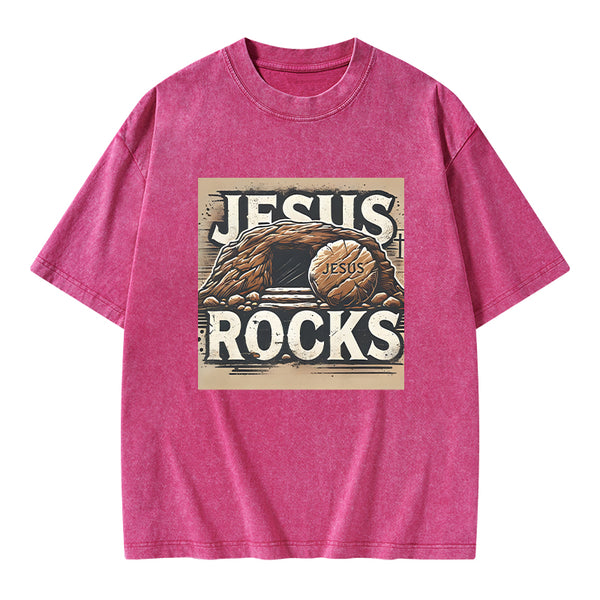Jesus Rocks Christian Washed T-Shirt