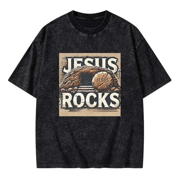 Jesus Rocks Christian Washed T-Shirt