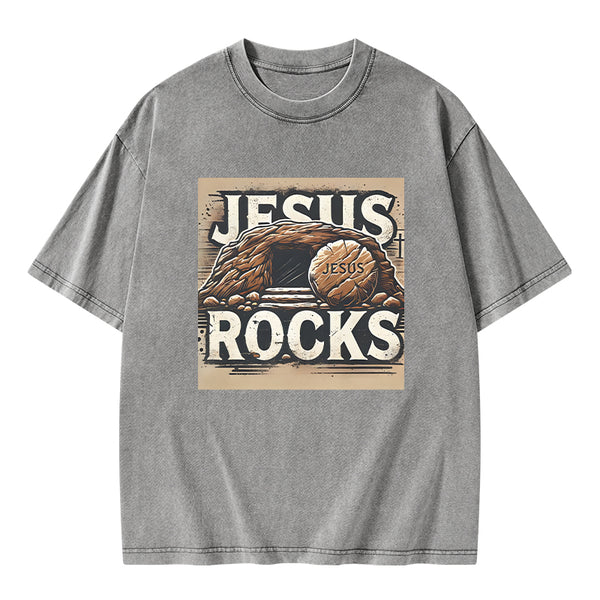Jesus Rocks Christian Washed T-Shirt